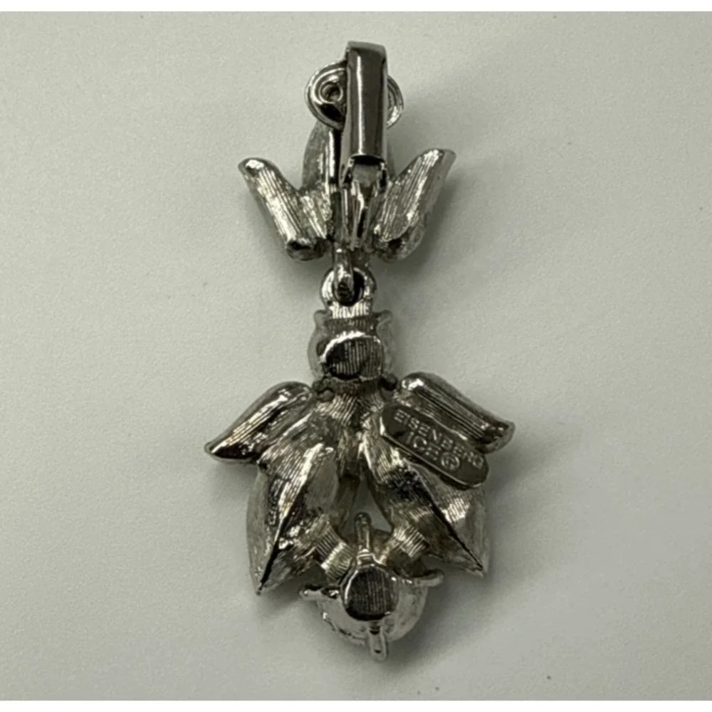 Vintage Eisenberg Ice Clip On Dangle Earrings Rhinestone Silver‎ Tone